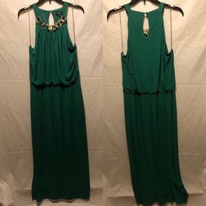 Emerald Green maxi w/ tortoiseshell&gold detail
